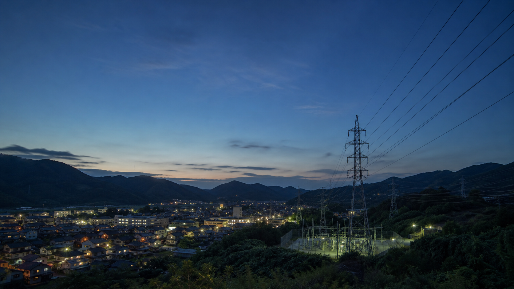 Transmission infrastructure at dusk